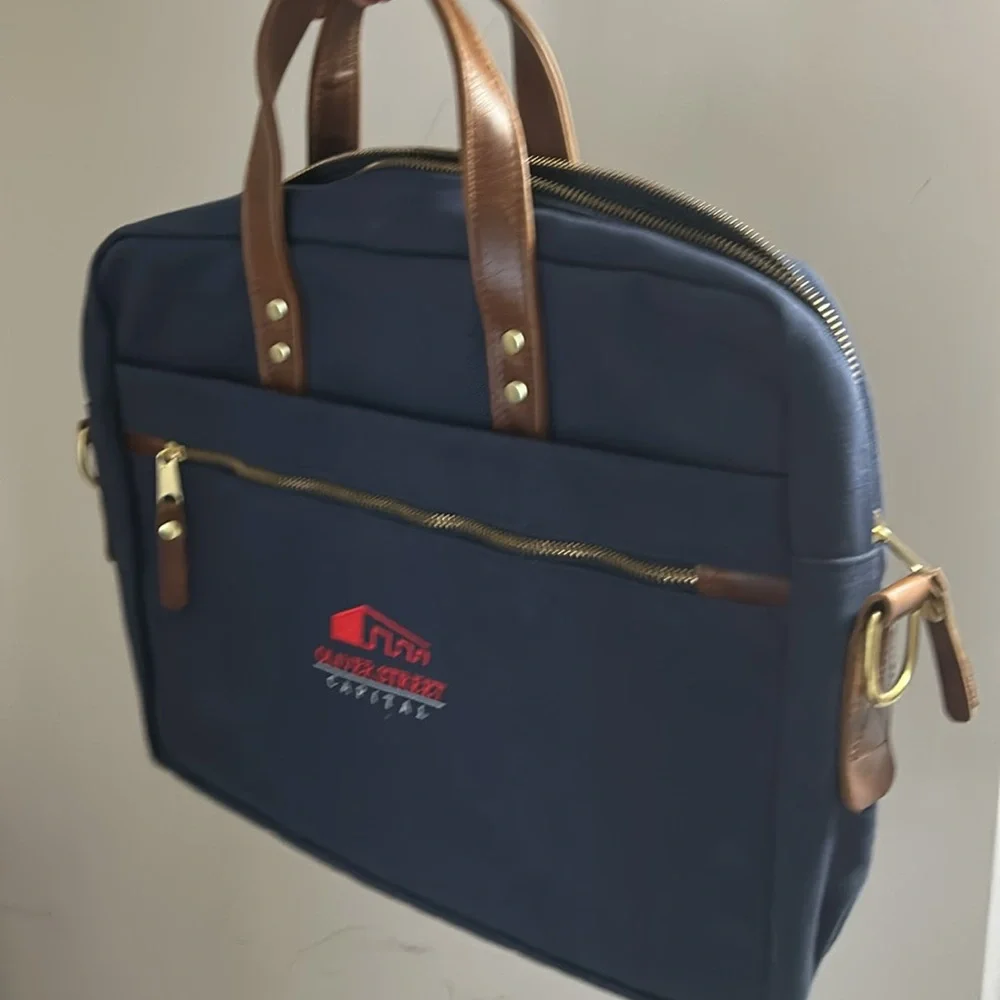 Hudson Sutler Heritage Slim Briefcase navy with leather handles